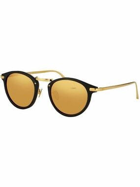 Linda Farrow ‘LFL512 Oval Sunglasses’ in Black w/ Gold Reflective Lenses